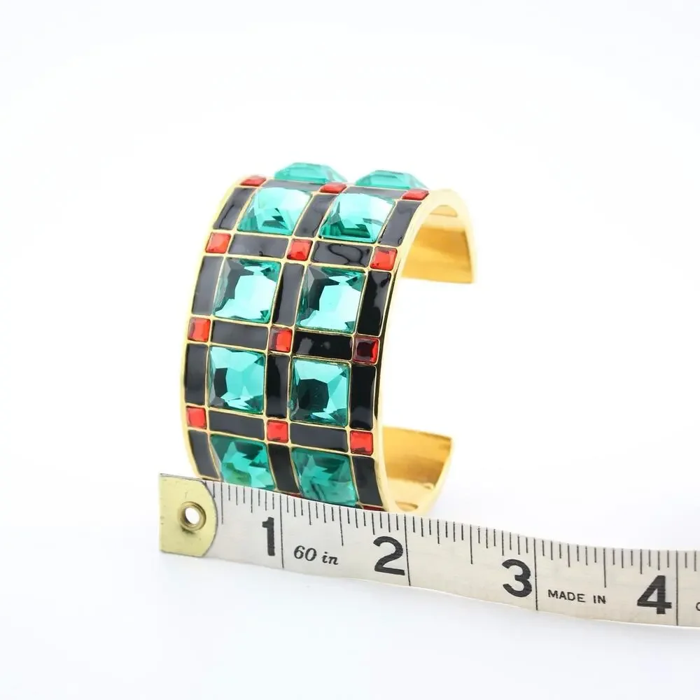 Kate Spade Lewitt Squares Gold Green Red Enamel Cuff Bracelet - Picture 9 of 9